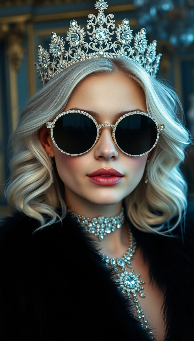 HD iPhone AI Young Platinum Blonde Queen in Black Fur Appealing Wallpaper Copyright-Free Stock Image